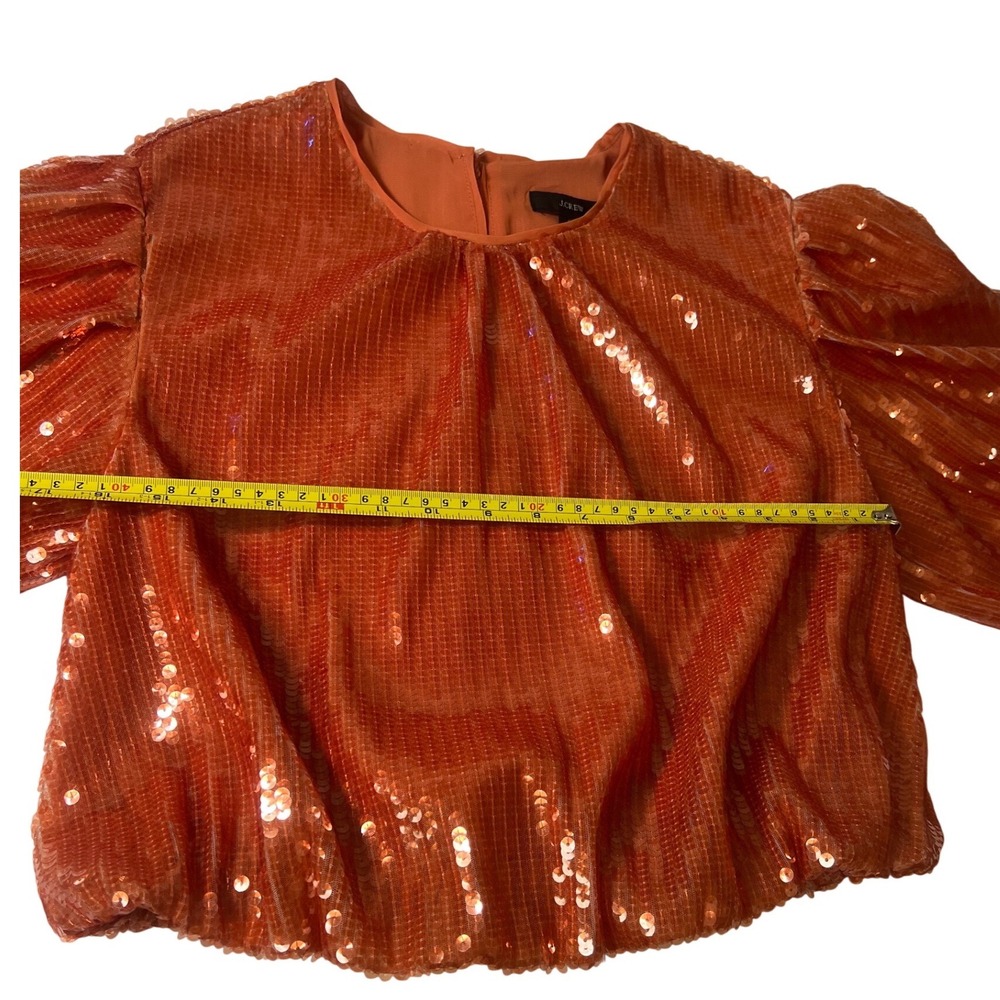 JCrew Orange Sequin Balloon Sleeve Cropped Blouse Top women Small festival - Picture 13 of 16